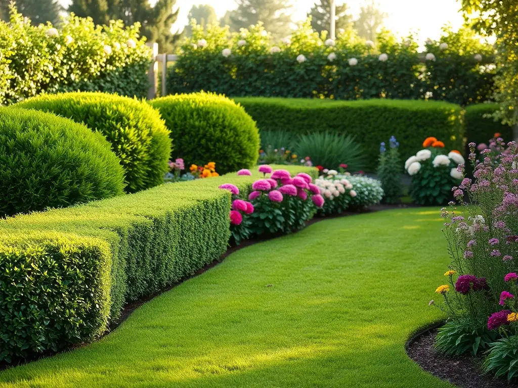 A lush garden design with various plants, flowers, and trees, illustrating Vision Hardscapes' expertise in landscape design.